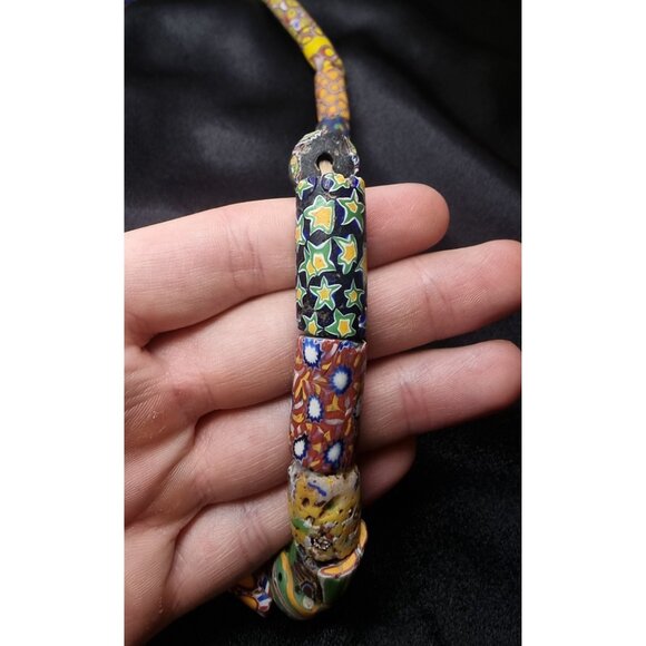 Antique Millefiori Glass Beaded Necklace With Vibrant Patterns & Colors - Picture 5 of 5